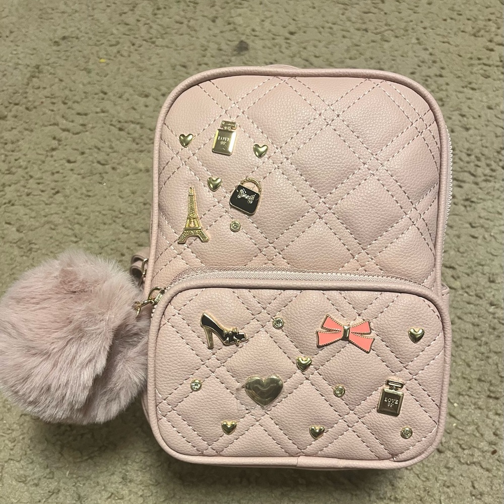 Quilted Pink Backpack with Gold Accents